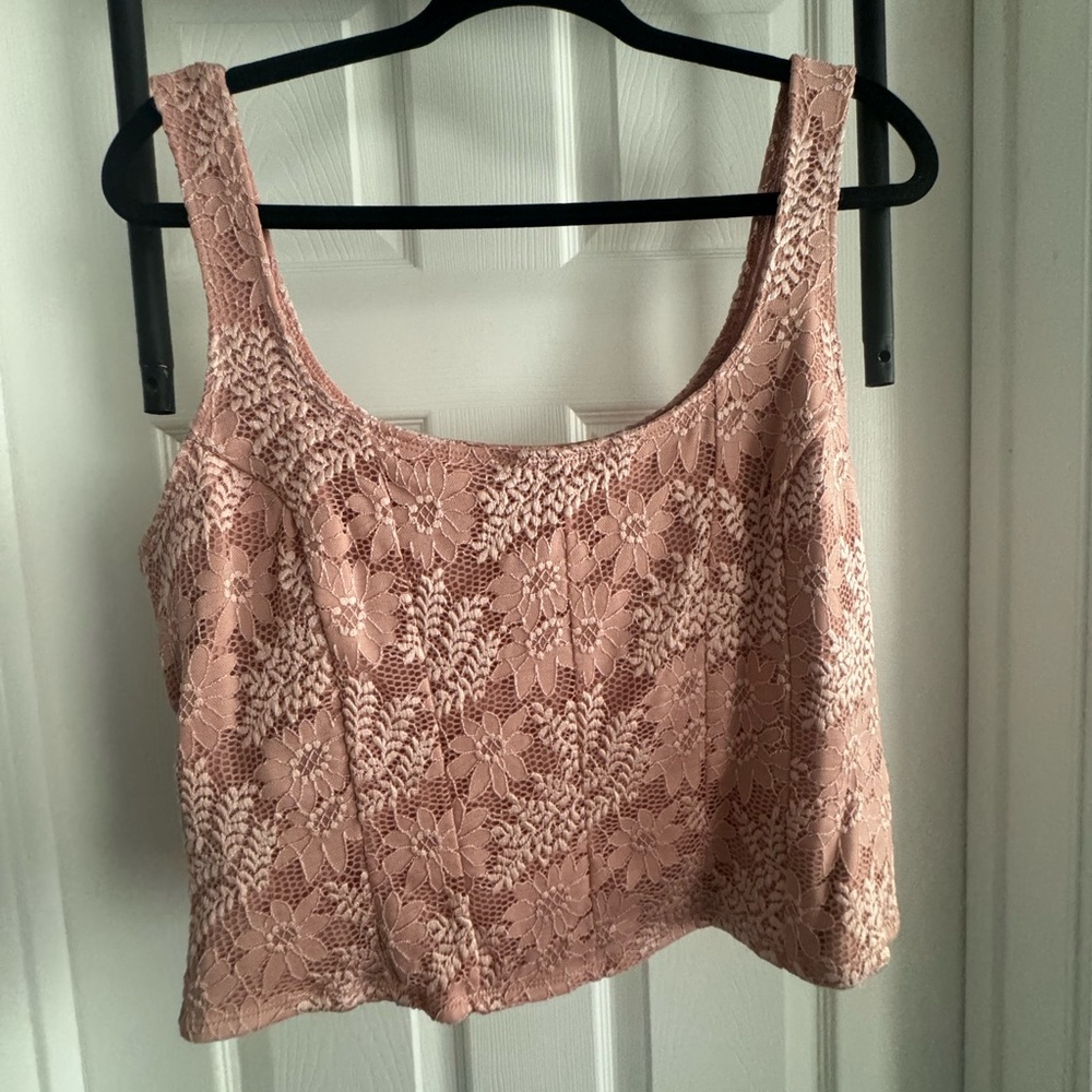 Pink Floral Overlay Corset Style Arula Tank Top Size X (0XL 10-12)